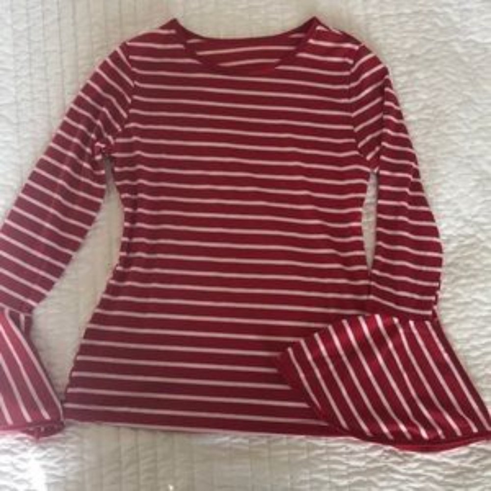 New Sizes Long Ruffled Sleeve Striped Blouse - Picture 5 of 8